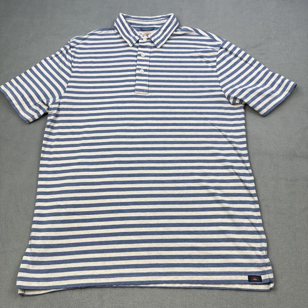 Faherty Polo Shirt Mens Medium Blue Stripe Pima Cotton Modal Stretch Jersey